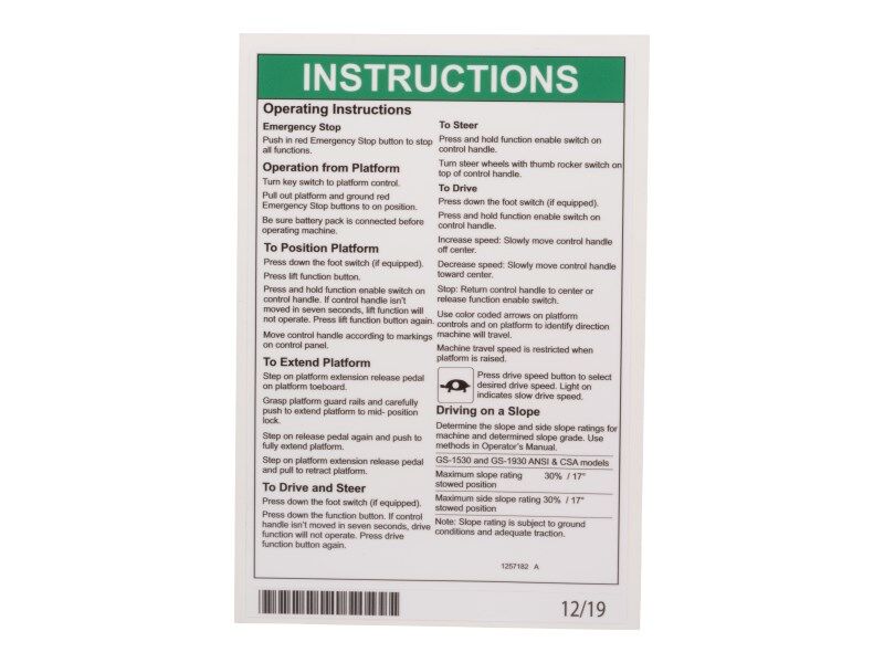 JLG Part # 70046728 – Decal