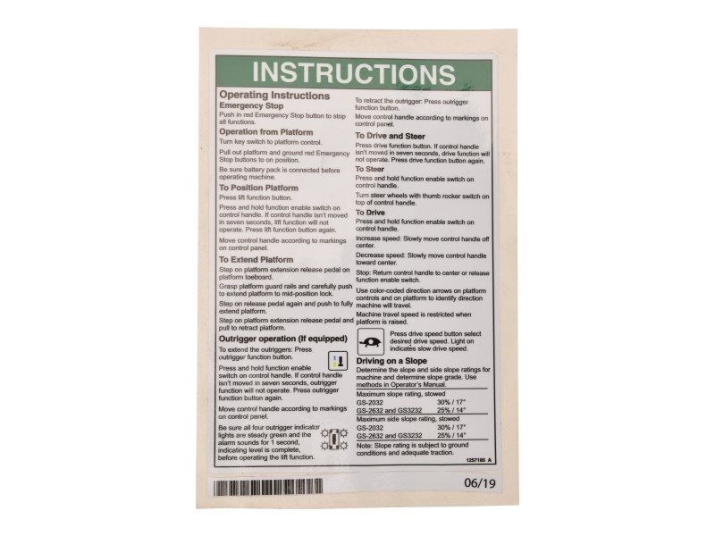 JLG Part # 70046729 – Decal