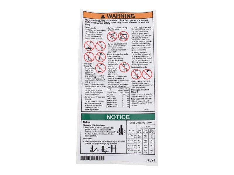 JLG Part # 70046739 – Warning Safety Decal