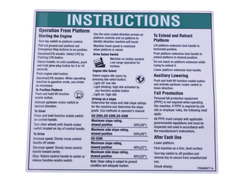 JLG Part # 70046977 – Decal