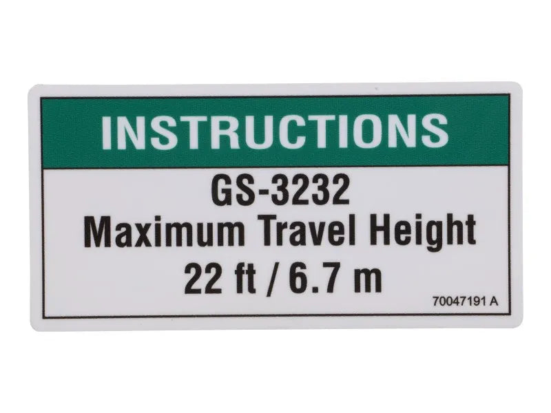 JLG Part # 70047191 – Decal, Instructions