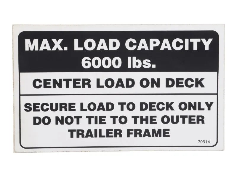 JLG Part # 70314 – Decal-Max Load 6,000 Lbs