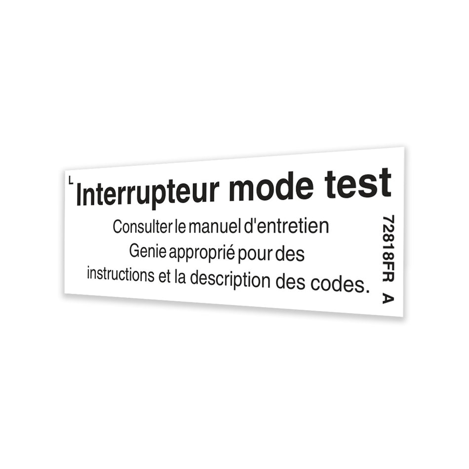 Genie 72818FRGT DECAL,LABEL, TEST MODE