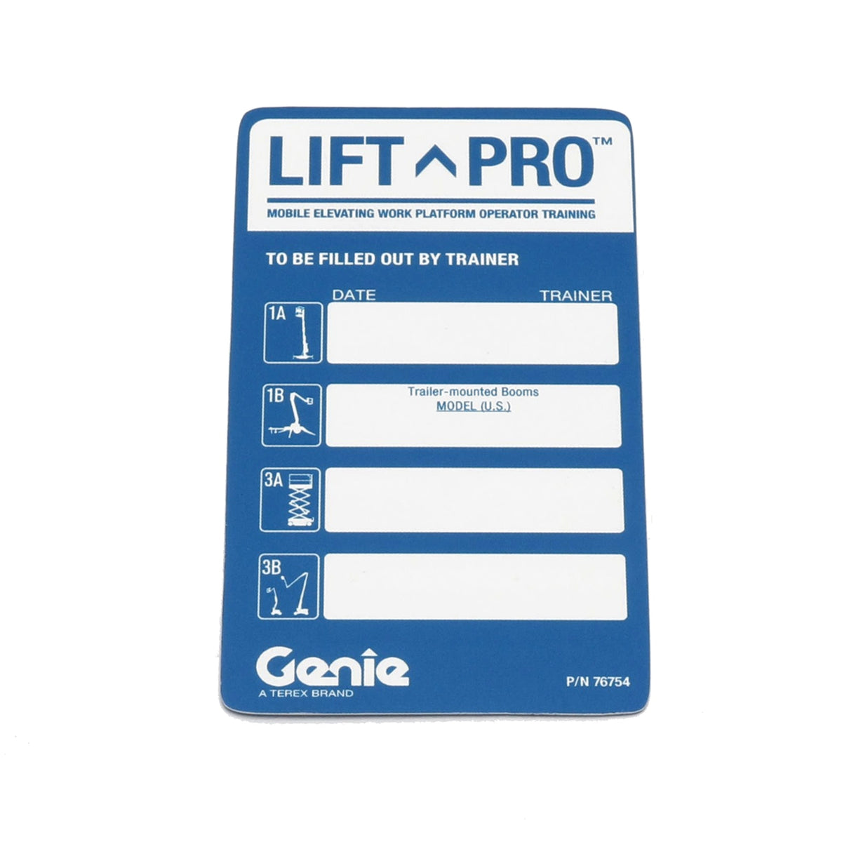 Genie 76754GT CARD,AERIAL OPERATOR,BLUE