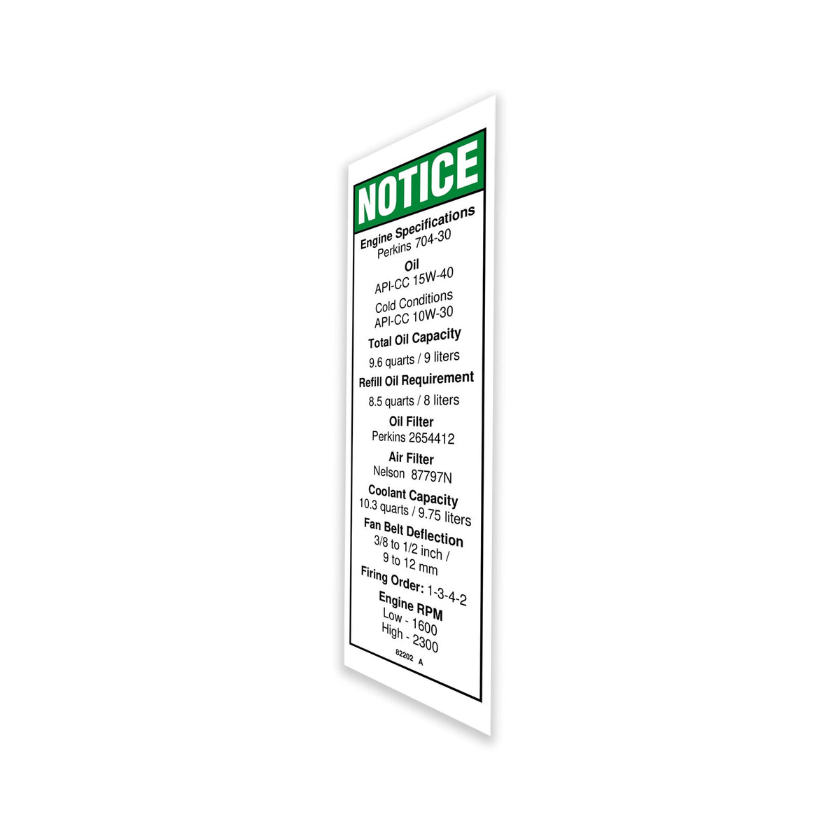 Genie 82202GT DECAL,ENGINE SPEC,PERKINS***
