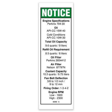 Genie 82202GT DECAL,ENGINE SPEC,PERKINS***