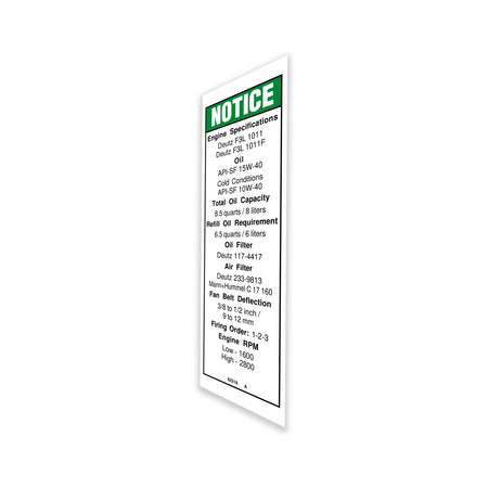 Genie 82216GT DECAL,NOTICE,DEUTZ ENG SPEC***
