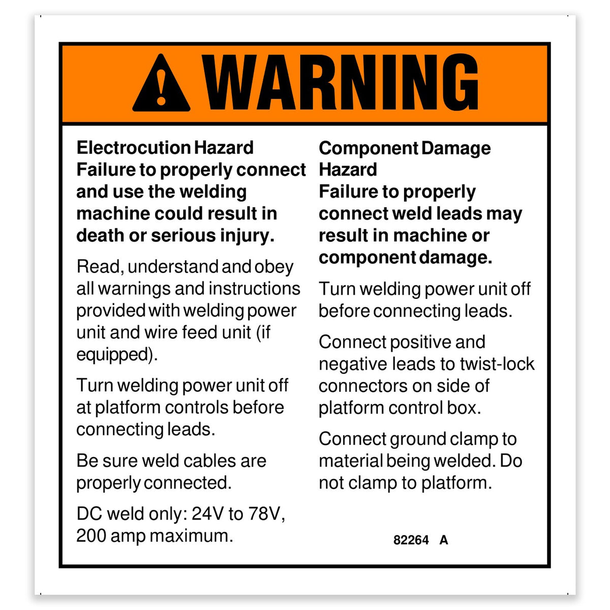 Genie 82264GT DECAL,WARNING,WELD SAFETY/INS*
