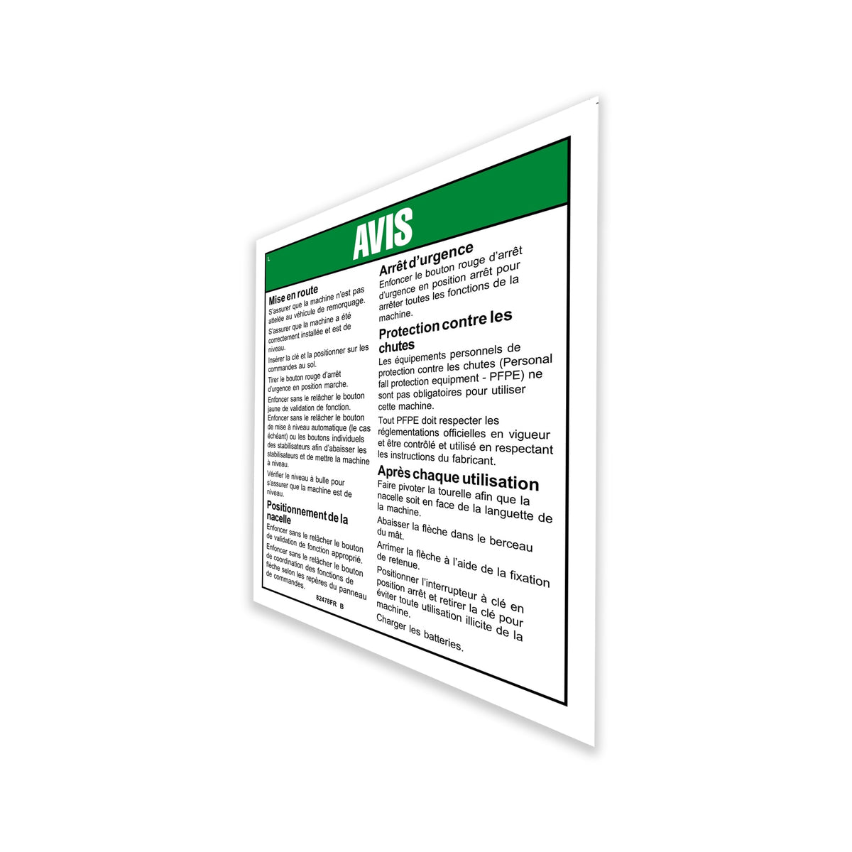 Genie 82478FRGT DECAL,NOTICE,OP INSTR,GROUND