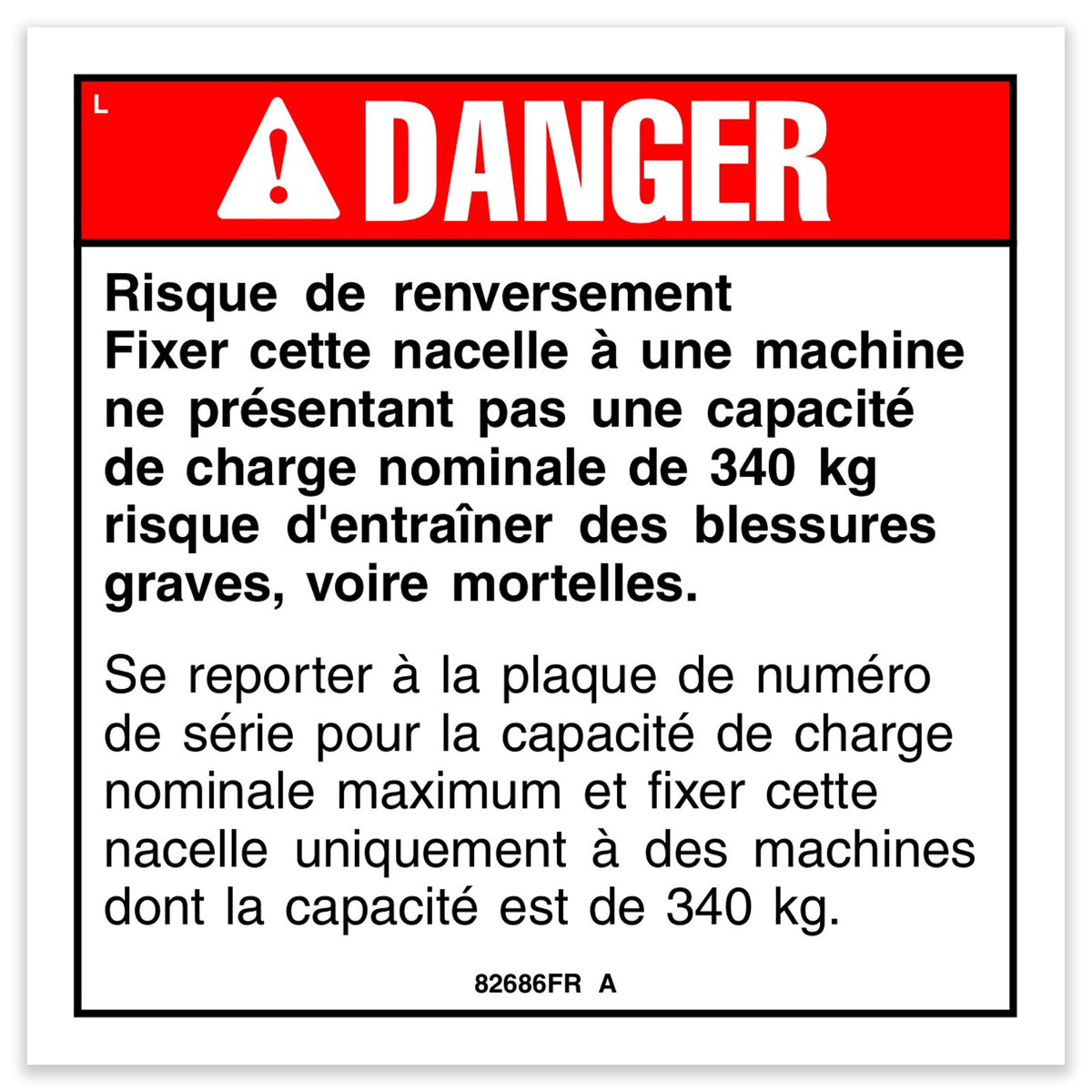 Genie 82686FRGT DECAL,DANGER,TIP-OVER,HI-CAP