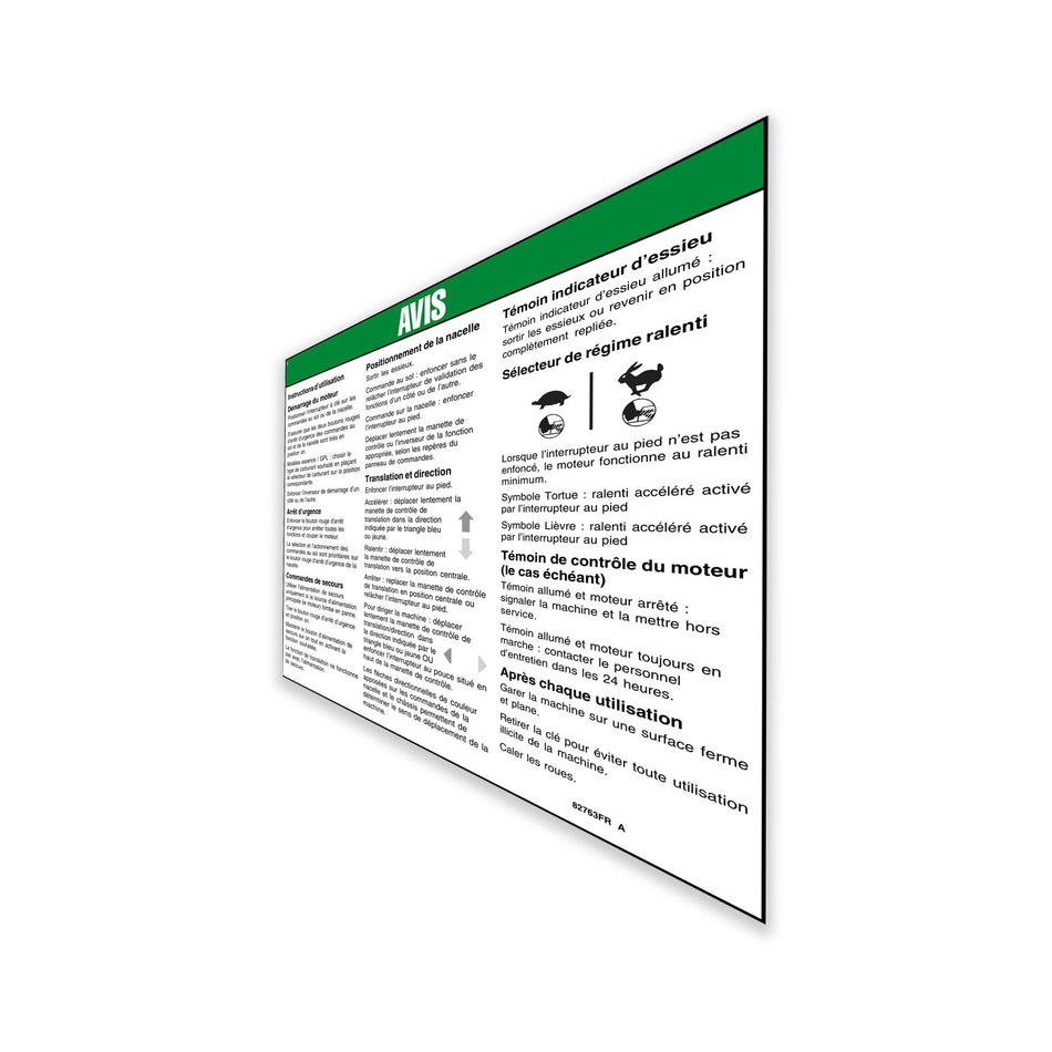 Genie 82763FRGT DECAL,NOTICE,OPERATING INST.IC