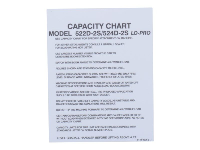 JLG Part # 91483028 -  Capacity Chart 2s
