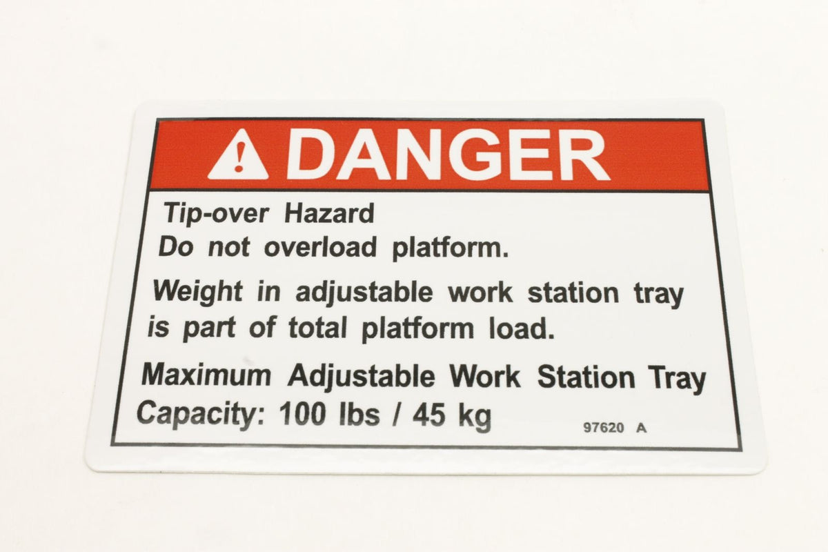 Genie 97620GT DECAL,DANGER,MAX CAP ADJ TRAY*