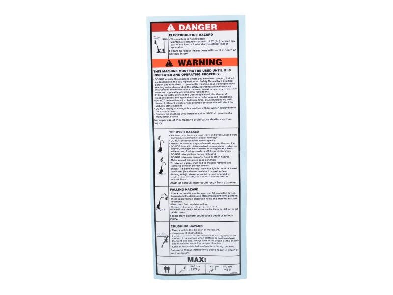JLG Decal Loads Safety Instr Au2120 replacement part image