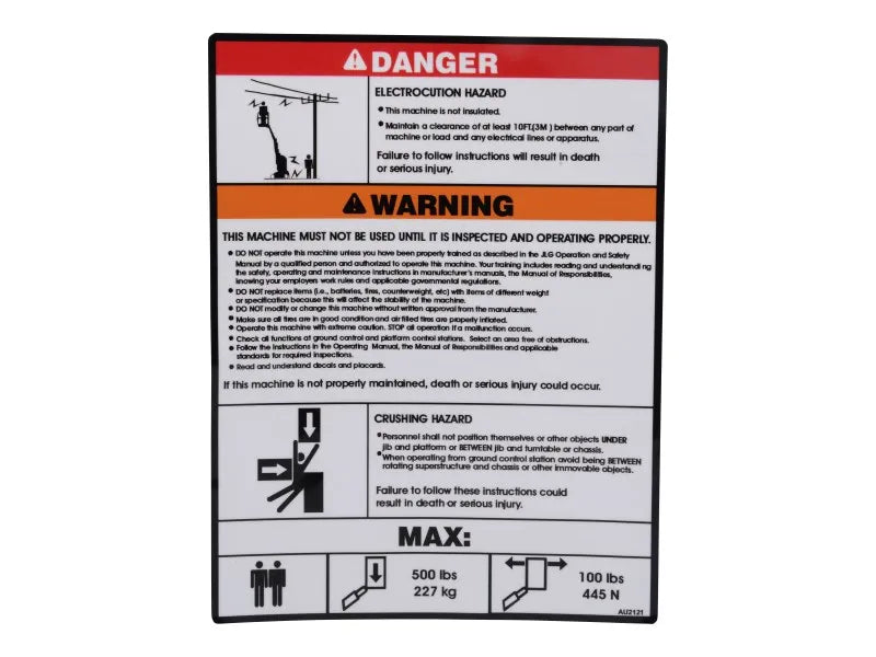 JLG Decal Safety Instructions Au2121 replacement part image