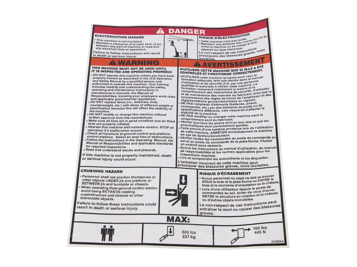JLG Decalsafety Instruct Gbfr Au2205 replacement part image