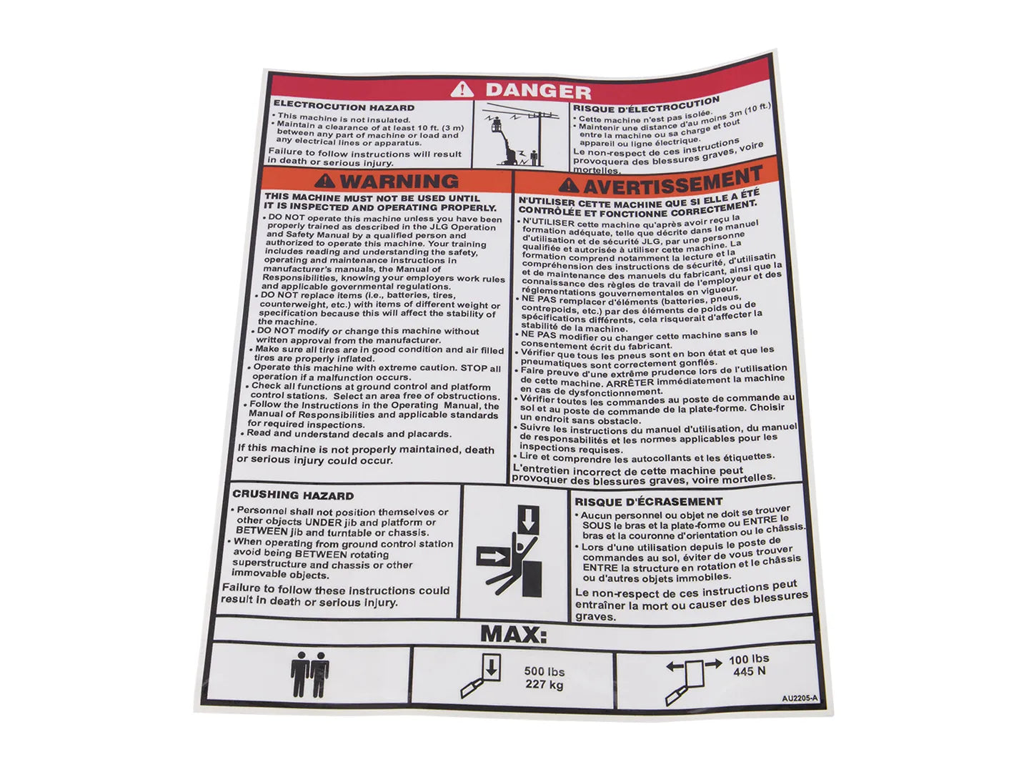 JLG Decalsafety Instruct Gbfr Au2205 replacement part image