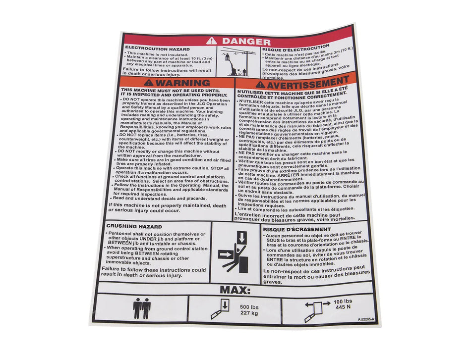 JLG Decalsafety Instruct Gbfr Au2205 replacement part image