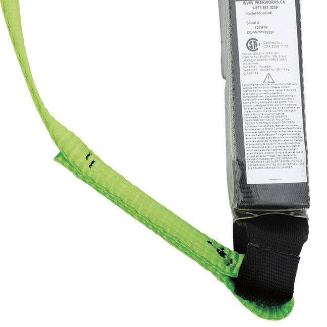 Green lanyard with a black strap and a label on a white background