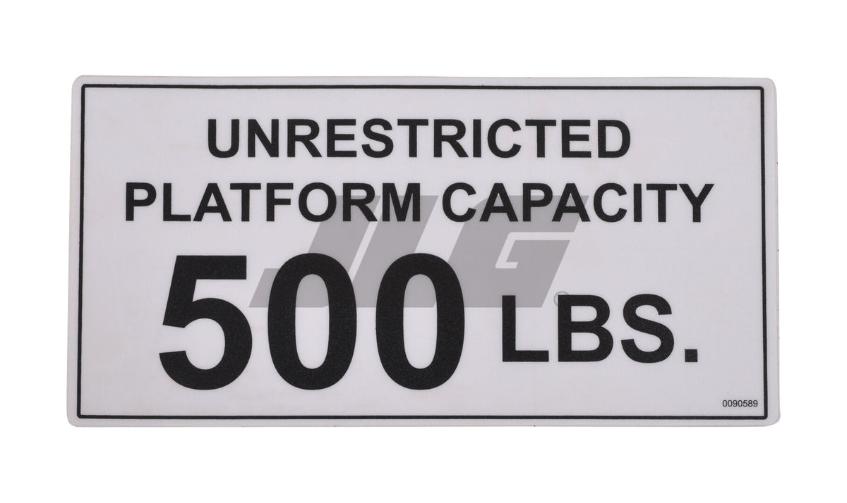 JLG Sn Decal Platf Capacity 500 Sn0090589 replacement part image